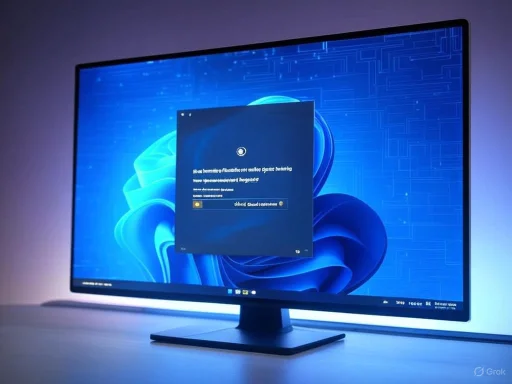 A computer monitor displaying a Windows login screen on a blue background.