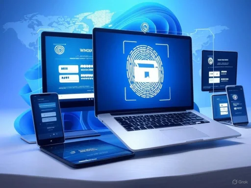 Multiple digital devices display security and fingerprint recognition interfaces in a global digital security setting.