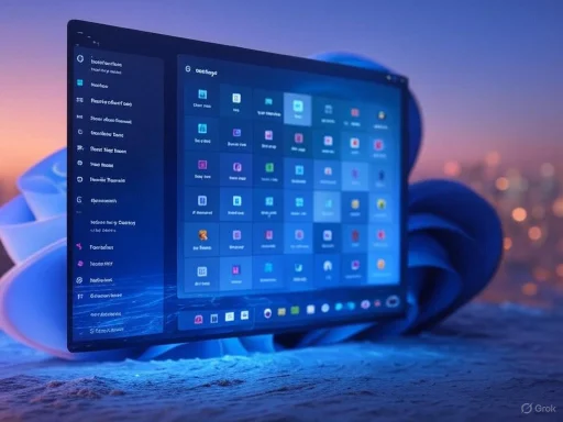 A laptop displaying a colorful grid of app icons outdoors at dusk, with a blurred city skyline in the background. A laptop displaying a colorful grid of app icons outdoors at dusk, with a blurred city skyline in the background.