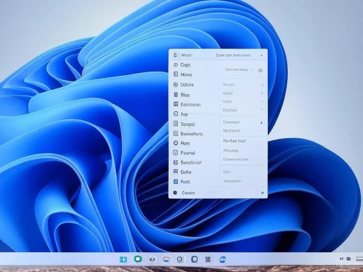 A desktop screen with a blue abstract background and an open context menu displaying various options and submenus.