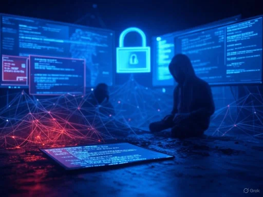 Hacker in hoodie with digital code and lock icons, emphasizing cybersecurity and data protection. Hacker in hoodie with digital code and lock icons, emphasizing cybersecurity and data protection.