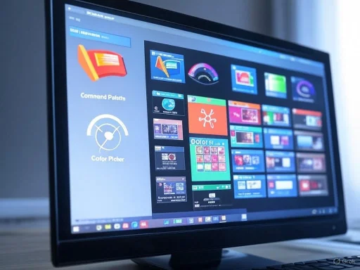 A computer screen displays software options related to color selection and editing tools. A computer screen displays software options related to color selection and editing tools.