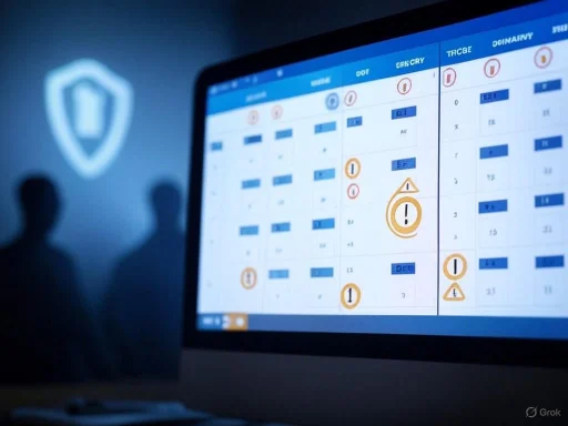A cybersecurity or IT management dashboard showing alerts and system status on a computer screen. A cybersecurity or IT management dashboard showing alerts and system status on a computer screen.