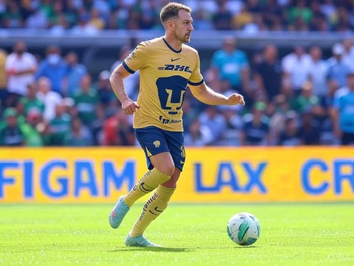 A soccer player in a yellow uniform controls the ball during a match on a sunny day.