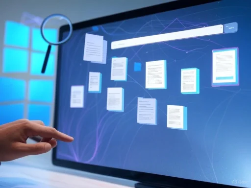 A person interacts with a digital document management system on a large screen, displaying organized documents and files.