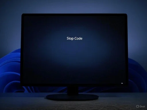 A computer monitor displaying the words 'Stop Code' on a dark background.