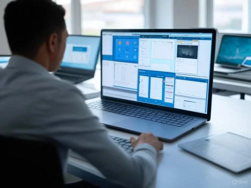A person working on a computer with multiple monitors displaying data and analysis in an office setting.