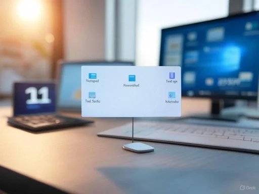 A digital tablet displaying file icons on a stand, set on a desk with a calculator, monitor, and keyboard in background.