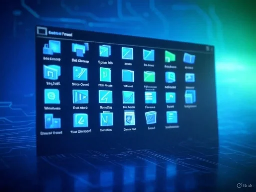 A digital security or control panel screen displaying various icons and options on a dark background.