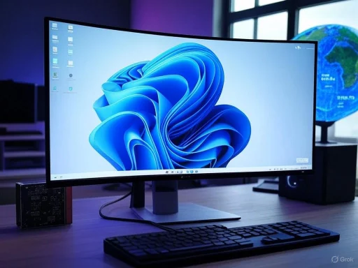 A computer monitor displaying a Windows desktop near a window with a world globe in the background.