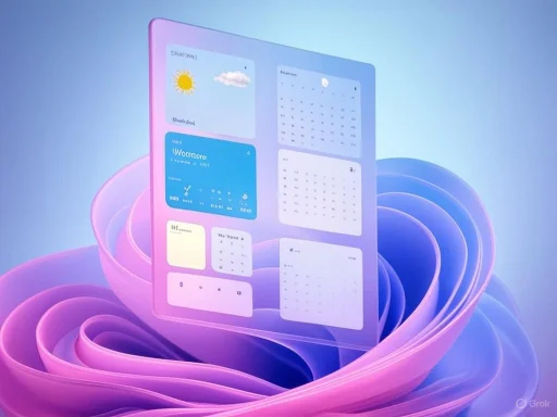 A futuristic digital planner displaying weather, calendar, reminders, and notes on a semi-transparent screen surrounded by abstract pink and purple shapes.