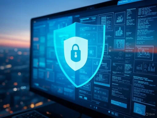 A digital security interface on a computer screen with a padlock shield icon, illustrating cybersecurity or data protection.