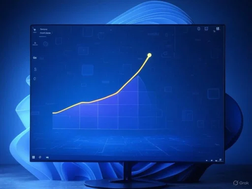 A computer monitor displaying a rising yellow line graph against a dark blue background.