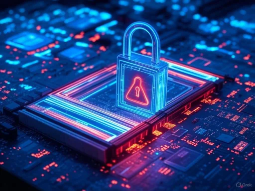 A digital padlock with a glowing keyhole, symbolizing cyber security on a illuminated circuit board.