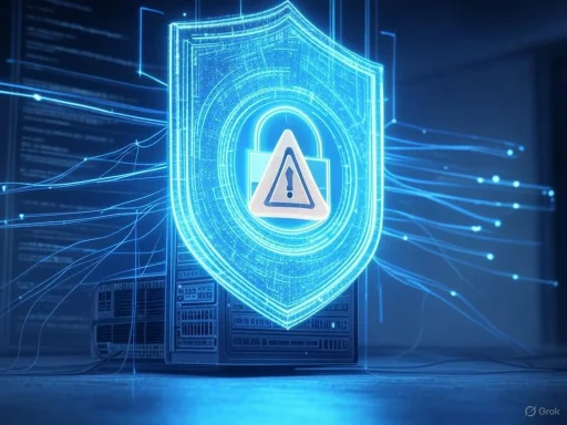 A digital shield with a warning icon, symbolizing cybersecurity threats or alerts.