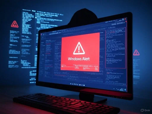 A computer screen displays a Windows alert warning of a critical security issue or error.