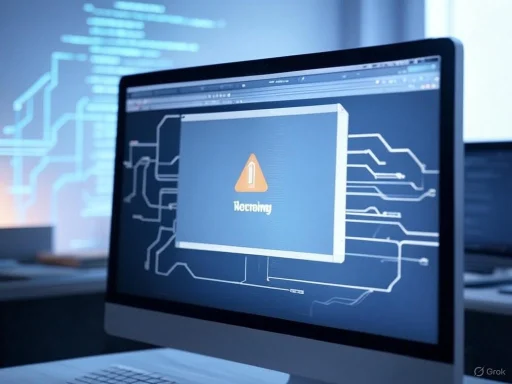 A computer screen displays a 'Rebooting' message with a warning symbol, indicating a system restart.