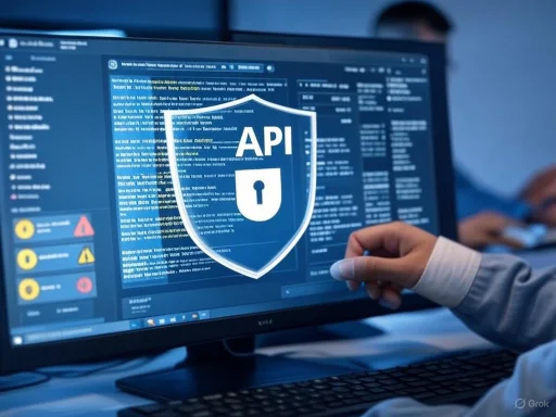 A person points at a computer screen displaying a security warning with an API shield icon and a lock symbol. A person points at a computer screen displaying a security warning with an API shield icon and a lock symbol.