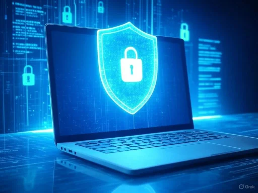 A digital security concept showing a laptop with a shield and lock icon, representing cybersecurity and data protection. A digital security concept showing a laptop with a shield and lock icon, representing cybersecurity and data protection.