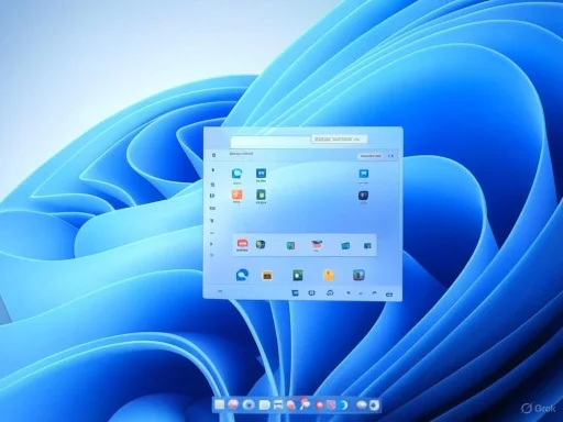 A digital screen overlay with app icons on a vibrant blue wave-patterned background, resembling the Windows 11 interface.