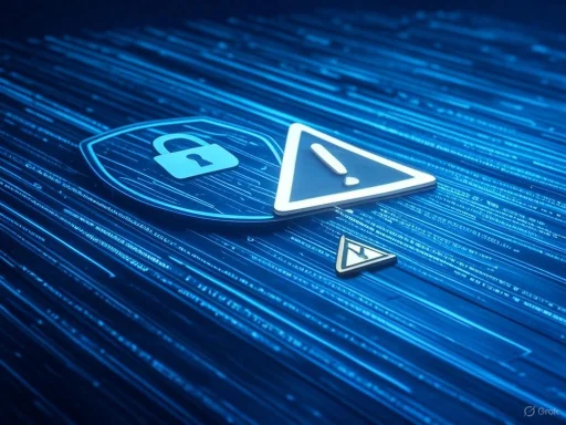 Digital security icons with warning and lock symbols on a blue, futuristic digital background. Digital security icons with warning and lock symbols on a blue, futuristic digital background.