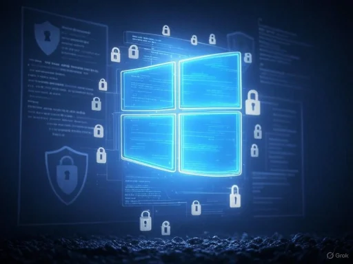 A digital illustration of a Windows shield with security locks, symbolizing cybersecurity and data protection.
