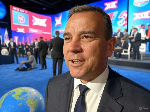 A man in a suit speaking at a conference with a large world map and big screens displaying logos in the background. A man in a suit speaking at a conference with a large world map and big screens displaying logos in the background.