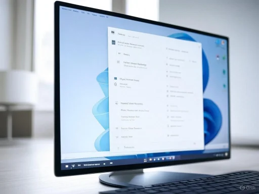 A computer monitor displaying a blurred email or messaging interface on a light-colored desk.