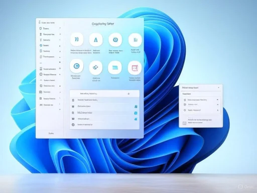 A screenshot of Windows 11 settings menu against a blue abstract background. A screenshot of Windows 11 settings menu against a blue abstract background.