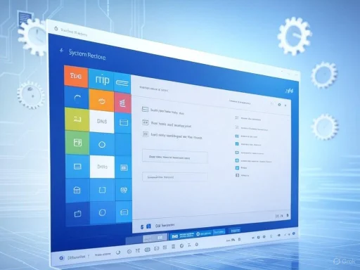 Computer screen displaying a system restore interface with options to fix, troubleshoot, and restore files.