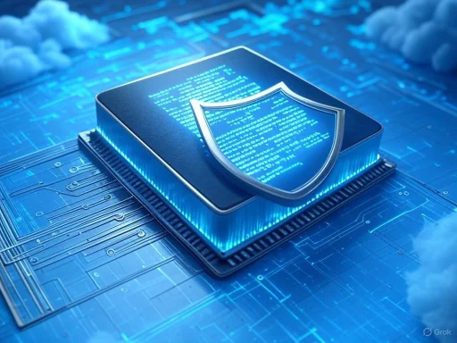 A digital security chip with a shield symbol, representing cybersecurity and data protection.