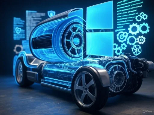 A futuristic digital rendering of an electric car highlighting advanced technology and automation systems.