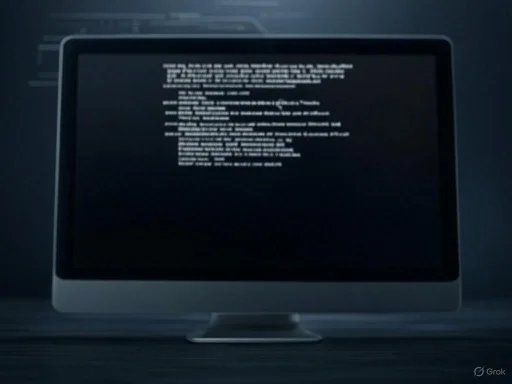 Image of a computer monitor displaying lines of white text on a black background, possibly coding or a script.