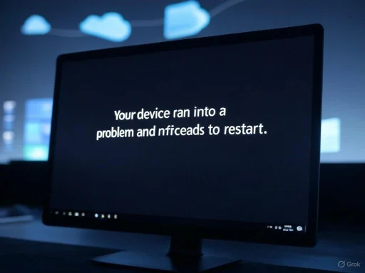 A computer monitor displays a Windows error message about a crash and restart failure.