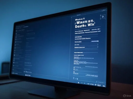 A computer monitor displays technical data and a digital interface, with a focus on a blue-toned screen. A computer monitor displays technical data and a digital interface, with a focus on a blue-toned screen.