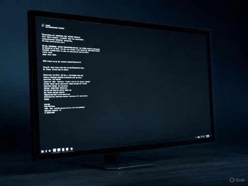 A computer monitor displays a black screen with white text, set against a dark background.