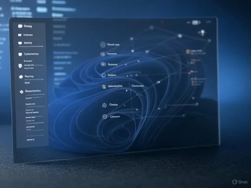 A digital interface showing interconnected data nodes and a sidebar with icons and labels for analytics or network analysis.