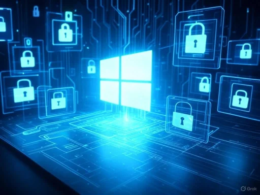 Digital representation of Windows security with multiple lock icons indicating data protection. Digital representation of Windows security with multiple lock icons indicating data protection.