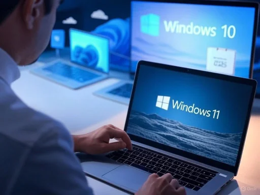 A person upgrades from Windows 10 to Windows 11 on a laptop.