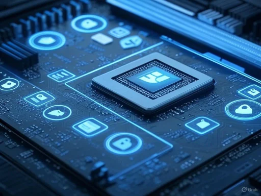 A futuristic computer motherboard with glowing social media icons and a central processing chip.