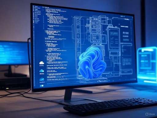 A computer monitor displays a technical blueprint with a 3D rendered shape, surrounded by coding and software interface elements. A computer monitor displays a technical blueprint with a 3D rendered shape, surrounded by coding and software interface elements.