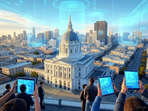 People using tablets to capture a futuristic augmented reality overlay over a historic cityscape. People using tablets to capture a futuristic augmented reality overlay over a historic cityscape.