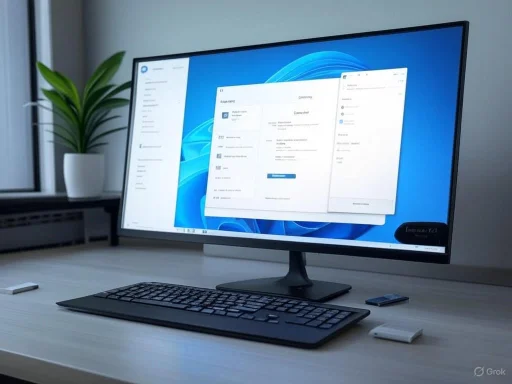 A desktop computer setup with a large monitor displaying a software interface, accompanied by a keyboard, mouse, and potted plant.