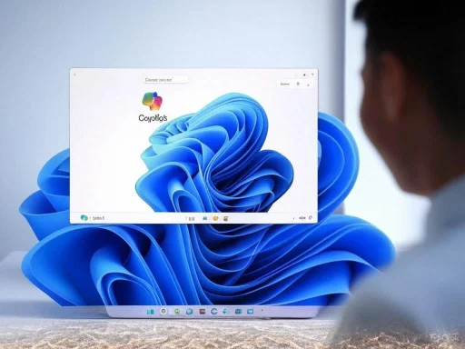 A person observes a computer screen displaying the Windows 11 desktop with the Recycle Bin icon.
