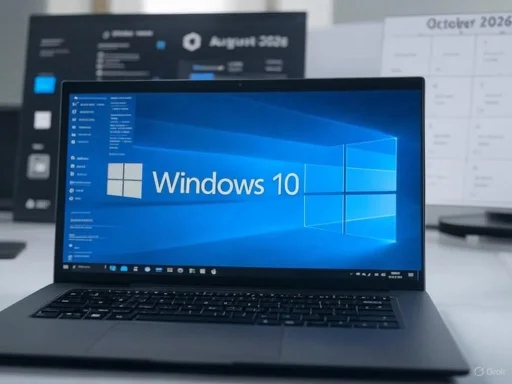 A laptop displays the Windows 10 desktop with multiple monitors in the background showing a calendar and data sheets.