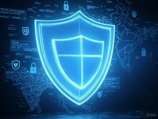 A digital shield with a lock symbol, representing cybersecurity and data protection.
