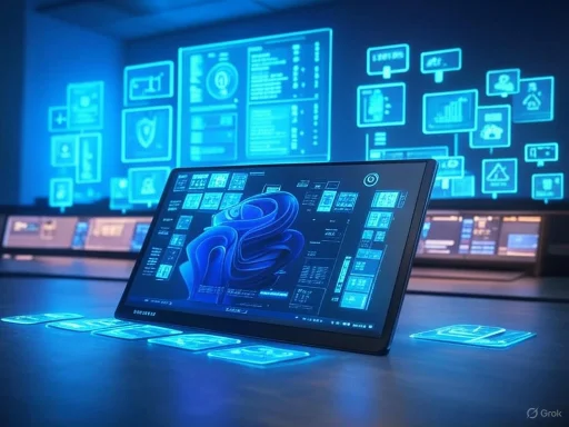 A futuristic control room with a tablet and holographic displays showing data analytics and digital interface icons. A futuristic control room with a tablet and holographic displays showing data analytics and digital interface icons.