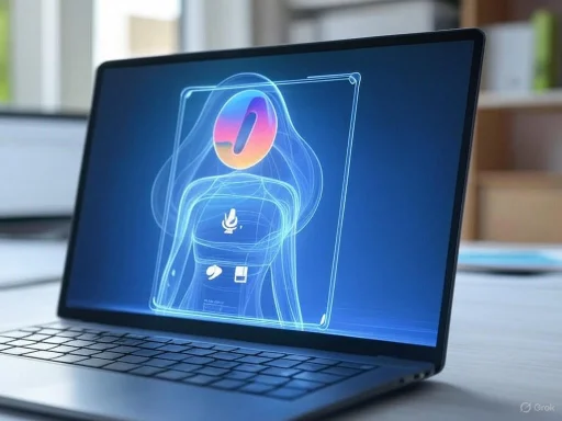 A futuristic laptop with holographic interface and digital UI elements on the screen.