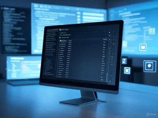 Multiple screens displaying data and code, suggesting cybersecurity or network monitoring in a high-tech environment.