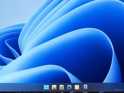 Blue abstract layered shapes resembling ocean waves or petals on a computer desktop background.
